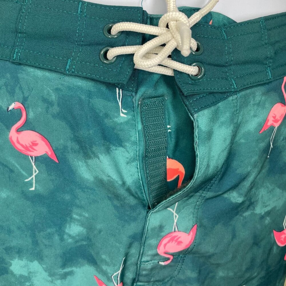 Old Navy Tropical Flamingo Swim Trunks Teal Tie Dye Board Shorts Summer Vibe L - Picture 7 of 13